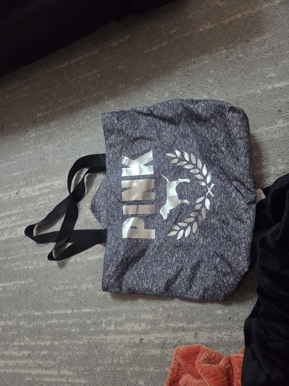 PINK Logo Grey Tote Bag with Black Straps